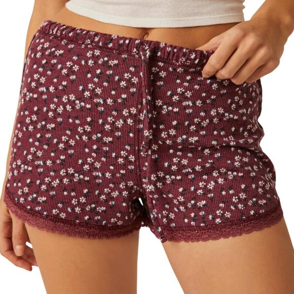 NEW FREE PEOPLE sugar dreams sleep short in wine combo - Picture 1 of 3